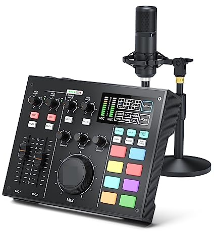 Table de mixage DJ, Interface de Kit de microphone professionnel avec Studio de podcast de micro à condensateur XLR for le jeu d'enregistrement PC en direct