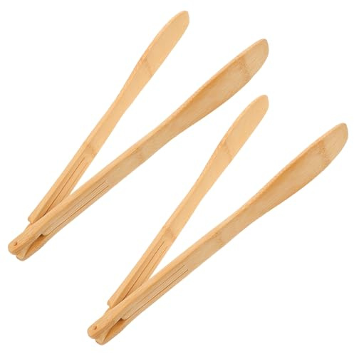 FUNNETOYU Lot de 2 Pinces à Toast en Bambou Réutilisables Protection la Chaleur, Design Antidérapant Naturel, Cuisine Service Pain