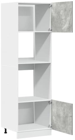 ATOMSTACK MAKER Armoire à micro-ondes 60 cm de large, gris béton, matériau en bois, design 4 compartiments avec portes montées à gauche/droite, pour cuisine moderne - 60 x 57 x 207 cm