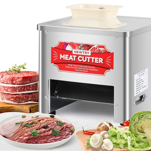 NEWTRY Commercial Meat Slicer Cube Shredded Meat 352LBS/H 550W Electric Stainless Steel Vegetable Cutter Cutting Machine for Delicatessen (220V, with 10mm balde)