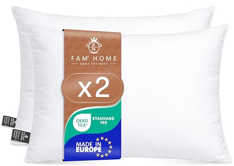 FAM HOME Cuscino da Letto Coppia 50x70 cm I Cuscini Letto Morbido In Microfibra Anallergico Lavabile I Adatto Per Dormire In Tutte Le Posizioni I 2 Pezzi