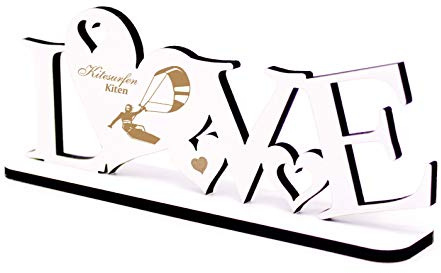 Deko Aufsteller LOVE mit Motiv - Kitesurfen Kiten - Schriftzug graviert 20 x 8 cm