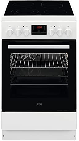 AEG CCB544COBW 50 cm Standherd mit Glaskeramik-Kochfeld / Bräterzone / Mehrkreiskochzone / Grillfunktion / Display mit Uhr / A