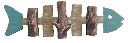 TentHome Garderobenhaken Maritim Holz Garderoben Leiste Wandgarderobe Anker Wanddeko Gräten Vintage Kleiderhaken Wandhaken (Gräten 2)