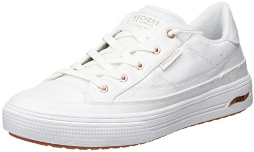 Skechers Women's Arch FIT Arcade Sneaker, White Canvas/Rose Gold Trim, 6 UK