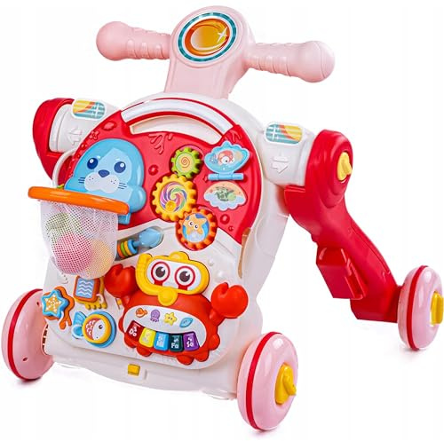 COIL 5-in-1 Wanderwagen - Laufstuhl, Gehaufstehe, Walker, Lernspielzeug Mit Musik und Licht, Einstellbare Höhe - Baby Gehhilfe - Laufen lernen - Geschenkgastift Ab 1 Jahr Rosa