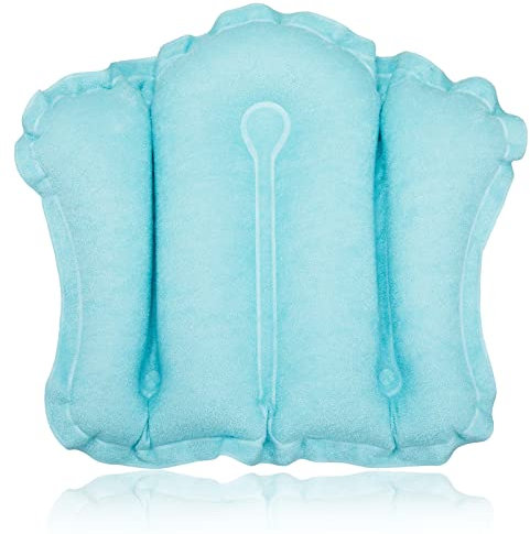 Cuscino gonfiabile per vasca da bagno, cuscino per vasca, cuscino da bagno, supporto per il collo, con ventosa per vasca da bagno, morbido e confortevole, vasca idromassaggio (blu)
