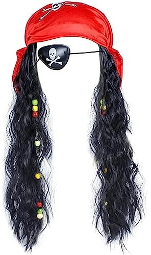 Costume de Pirate perruque halloween costume noir bouclé pirate perruque avec masque oculaire turban set Party accessoires enfants garçons filles adultes