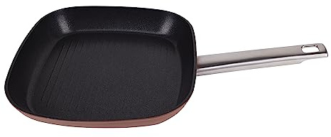 San Ignacio Agros - Sartén Asador de 24cm - Fabricada en Aluminio Forjado - Interior Quantanium - Recubrimiento Negro - Exterior En Color Terracota - Inducción - Mango Largo de Chapa Lisboa