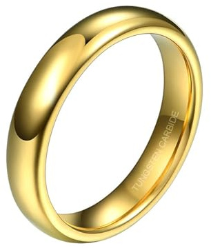 Homxi Ring Wolframcarbid Herren Damen Gravur,Rund Poliert 4MM Gold Ring Herren Herren Ringe Gr. 70 (22.3)