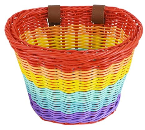 Kids Bicycle Basket Rainbow Bike Basket Cute Bicycle Handlebar Basket Cycling Baskets Front Basket with Straps Bike Accessories for Boys Girls Bicycle Trike Scooter Balance Bike