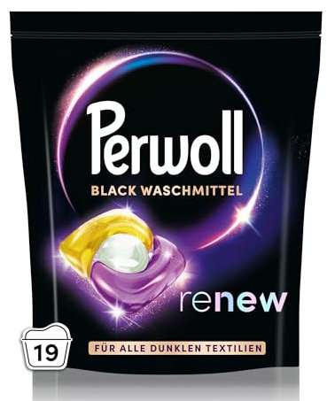 Perwoll Renew Caps Black Waschmittel (19 Wäschen), All-in-1 Waschmittel Caps reinigen sanft und erneuern Farben & Fasern, für alle dunklen Textilien, mit Dreifach-Renew-Technologie