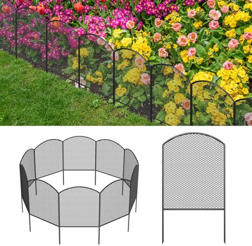 Skcoipsra Decorative Garden Fence 10 Pack, 24in(H) x 10.8ft(L) Animal Barrier Fence, Rustproof Metal Fencing for Yard, Dog Rabbits Wire Section Garden Edging Border for Yard Patio Garden, Arched