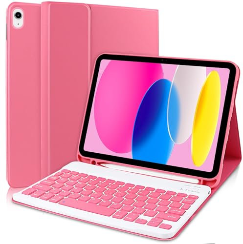 AGARELE Keyboard Case for iPad A16 11th Gen Generation 2025 11 inch/10th Generation 2022 10.9 inch, Wireless Bluetooth Detachable Keyboard for ipad with Pencil Holder, UK Layout (Pink)