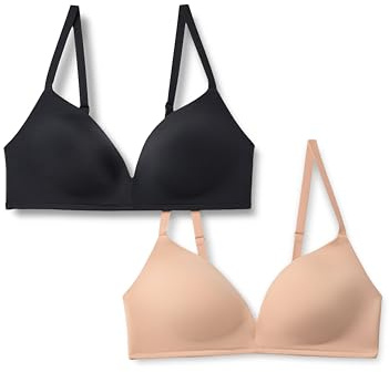 Amazon Essentials Bralette con Scollo Profondo, Imbottita, senza Ferretto, in Microfibra Ultra Liscia, Elasticizzato in 4 direzioni Donna, Confezione da 2, Bronzo Lavato/Nero, 1A
