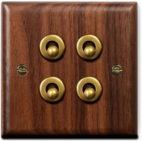ApuaVireo&Co Interruptor de luz de latón Interruptor de Palanca de latón con Panel de Madera Maciza Antigua de 1 a 4 entradas, 2 Unidades, Tipo 86(4 Gang)