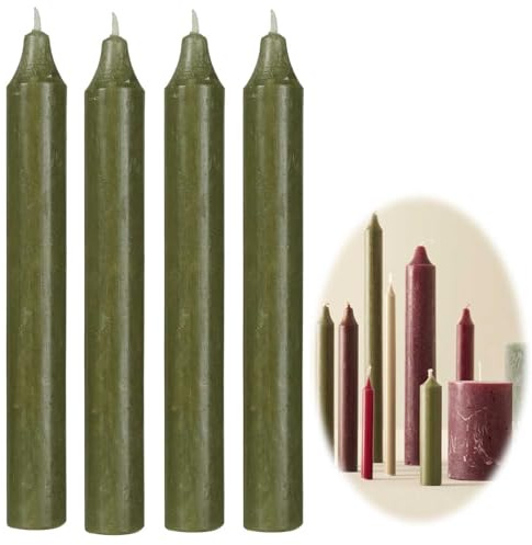 LS-LebenStil Exklusive Stabkerzen 4 Stück Ribe Rustik Set Waldgrün 18x2,2cm | Made in der EU - Spitzkerzen Tafelkerzen für die perfekte Tischdeko Hochzeit Taufe Advent Weihnachten Unparfümiert