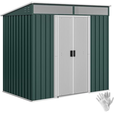 Outsunny Cobertizo de Jardín Exterior 2 m² 195x122x181,5 cm Caseta de Jardín Exterior Metálica con Base SIN Suelo 2 Puertas Correderas Ventanas y Ganchos para Herramientas, Verde