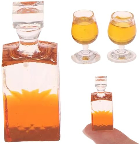 Botella de Whisky para casa de muñecas, Mini Botellas de Alcohol realistas, Mini Botellas de Vino de Resina con 2 Tazas, Decorativas para casa de muñecas, miniaturas
