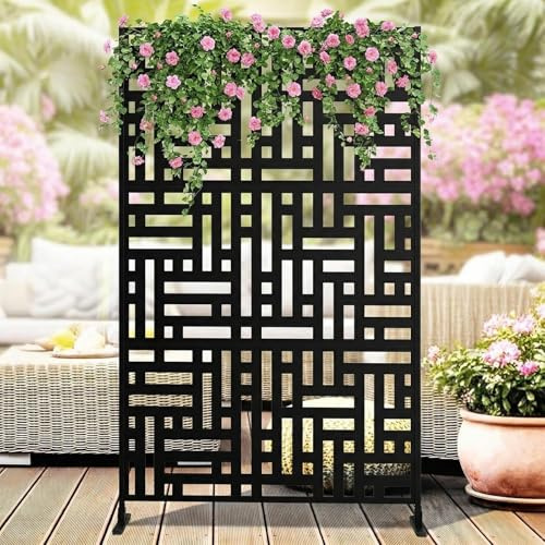 Garvee Écran d'intimité décoratif pour jardin en métal noir – Panneau autoportant 198x122cm – Parfait pour terrasse, balcon, piscine, intérieur – Cloison supplémentaireérieure – Style moderne