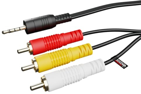 rhinocables 3.5mm 4 Pole Jack Plug to 3 x Phono RCA Phonos AV Plug Out Lead Audio Video Composite Stereo TV Converter Cable (10m)