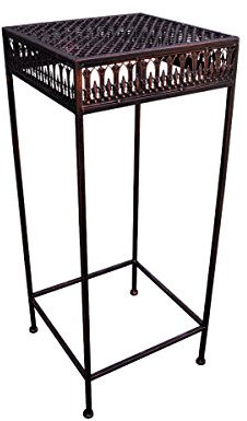 PrimoLiving Taburete de metal para flores, mesa auxiliar, aspecto envejecido, marrón rectangular (S (P-873))