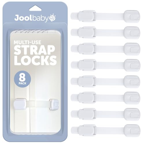 Child Safety Strap Locks (8 Pack) Baby Proof Cabinets, Drawers, Fridge, Toilet & Trash Cans – 3M Adhesive Childproof Locks – Jool Baby