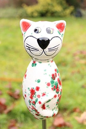 Katze aus Keramik - weiß– ca. 17 cm hoch – Gartenstecker