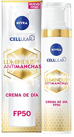 NIVEA Cellular Luminous630 - Crema de Día Antimanchas FP50 - Fluido Triple Protección - Con Ácido Hialurónico Y Thiamidol - Uniforma el Tono - Hidratación Profunda - Fluido UV Diario FP50-40 ml