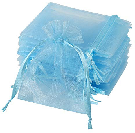 Naler 120 x Organzasäckchen Hellblau Organzabeutel Organza Schmuck Säckchen Geschenktüten für Verpackung, 7 x 9 cm
