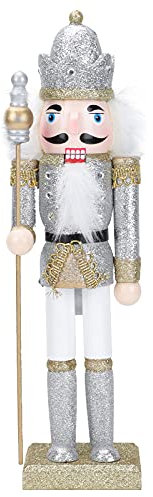 PRETYZOOM Nutcracker Soldier Christmas Nutcracker Figure Wooden Figure Soldier for Christmas Party Home Outdoor Decoration (Silver), 30x7.5cm, (JKN144519V78Y2Z)