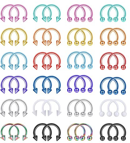 YADOCA 48Pcs 16G Chirurgenstahl Hufeisen Nase Septum Ringe Piercing Schmuck Knorpel Helix Tragus Ohrring Hoop Augenbraue Lip Piercing Ring für Frauen Männer 6mm 8mm 10mm 12mm