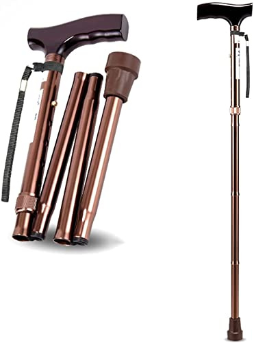 ZXKYZR8 Canne Pliable Portable pour Personnes âgées, béquilles réglables en Hauteur, Canne télescopique en Aluminium avec dragonne, poignée Ergonomique en Bois, pour 155-175 cm de Hauteur, Charge 100