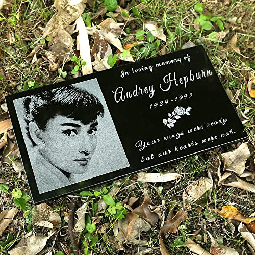 AXEN Pierre commémorative humaine, pierre commémorative personnalisée en granit noir avec image, taille 28 × 15,2 cm