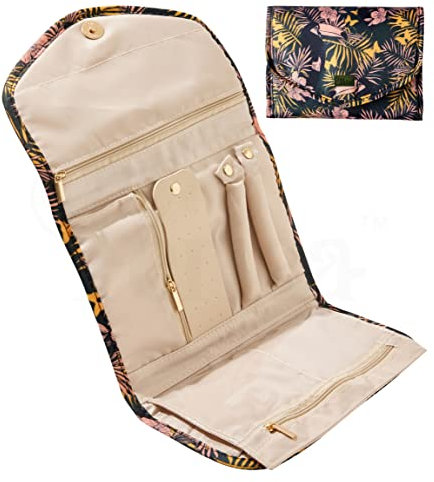 Periea 'Cleo' Organisateur de Bijoux en Rouleau de Voyage – Boucles d’oreilles portables, Collier et Bagues Protecteur de Pochette (Toucan, Moyen)