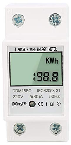 DDM15SC Compteur d'énergie monophasé LCD Affichage numérique Ampèremètre Rail DIN Compteur électronique KWh Moniteur d'utilisation de l'électricité Mesureur d'énergie monophasé rail DIN