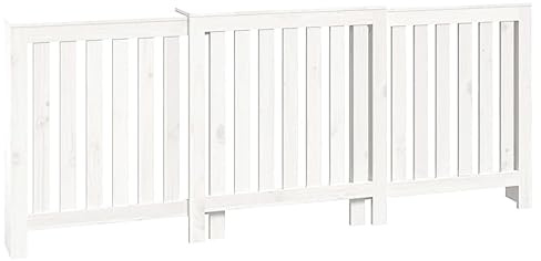 vidaXL Heizkörperverkleidung Lamellen-Design Heizungsabdeckung Heizungsverkleidung Heizung Abdeckung Heizkörper Weiß 210x21x85cm Massivholz Kiefer