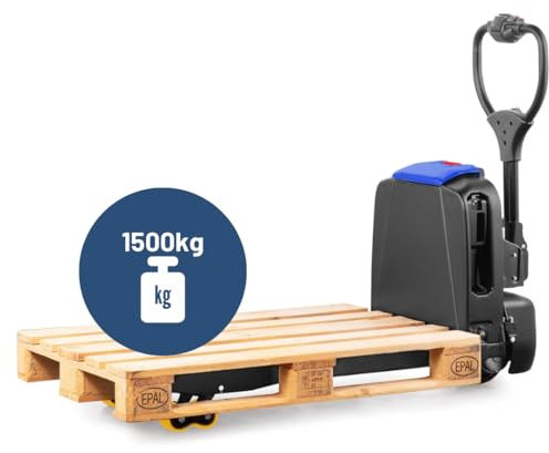 Pallit ONE-F4 Hubwagen Elektrisch mit Stützrollen 1500 kg Tragkraft 20 Ah Lithium-Ionen Wechsel Batterie für 3,5h Laufzeit Elektrischer Gabelhubwagen für den täglichen Einsatz
