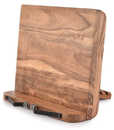 Indus Lifespace Acacia Wood Book Stand Adjustable Angle Reading Book Holder for Textbook, Receipe, Music Books, Tablet for Home Office Kitchen Lightweight Bookstand (27.94cm x 22.86cm x 3.81cm)