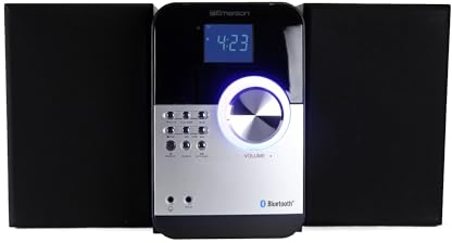 Emerson ES-4000 Bluetooth Micro Music System with MP3, CD Player, FM Radio, Alarm Clock, AUX Input, LED Display, Compact Design, and Remote Control