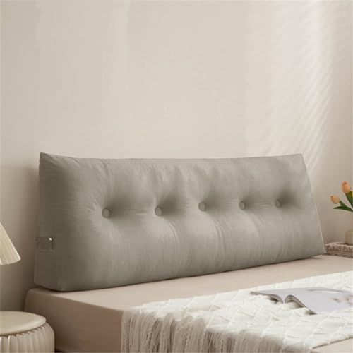 Treer Rückenkissen Lesekissen Keilkissen für Bett Sofa, Großes Lendenkissen Rückenlehne Dreieckigen Einfarbig Abnehmbarem Bezug Kopfteilkissen Bettkissen mit Seitenfach (80 * 40 * 12cm,Grau)