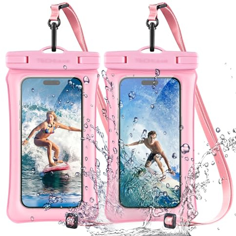 TECHGEAR Waterproof Phone Pouch, [2 Pack] IPX8 Floating Case for Swimming, Waterproof Phone Bag with Lanyard Compatible for iPhone 17 16e 16 15 14 13 12, Samsung S25 S24 S23 Ultra A17 A16 A36 A56 etc