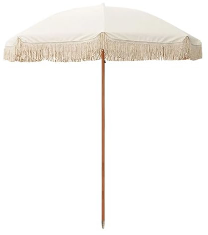 Parasol de Jardin Exterieur de 2 m, Protection UPF50+, Parasol Frange avec Poteau en Bois 8 Baleines en Fibre de Verre, sans Support, Balcon, Terrasse, Sac de Transport