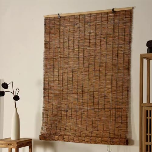 Retro-Karbonisierung Natür Schilfrollos,Wasserdichter und Winddichter Bambus Rollo,Vertikale Verdunkelungsrollo für Fenster und Türen/Außenterrasse,Breite 55–160 cm optional (W145xH250cm/57x99in)