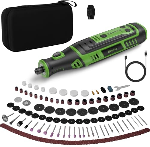 Ginour Multifunktionswerkzeug Akku 8V 2.0Ah Mini Rotationswerkzeug mit LED-Licht 5 Gang 5000-30000 U/min 153 Multifunktionswerkzeug Zubehör Set für Bohren, Gravieren, Polieren, Schleifen
