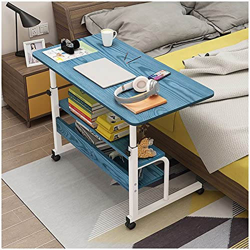 Überbetttische, mobiler Laptop-Schreibtischwagen, Verstellbarer Sofa-/Nachttisch, tragbarer Schreibtisch mit Rollen und Aufbewahrungsfunktion, Laptop-Schreibtisch für Studenten (Größe: 60 x