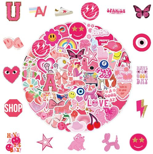 120 Pink Preppy Stickers - Cute Waterproof Girly Stickers for Kindle, Party & DIY Decals - Kawaii Aesthetic for Students & Teens