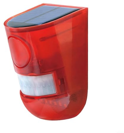 Hasaller Luces solares de seguridad con sensor de movimiento para exteriores, detector de alarma, sonido de sirena, LED, luz estroboscópica, intermitente, luz roja, dispositivo impermeable para
