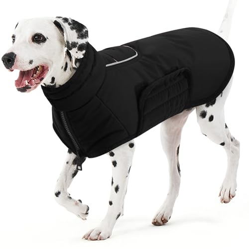 AOFITEE Großer Hundemantel, Warme Hundewinterjacke mit Eingebautem Geschirr, Reflektierender Hundemantel Schneeanzug für den Winter, Winddichte Hundefleecejacke für Französische Bulldogge