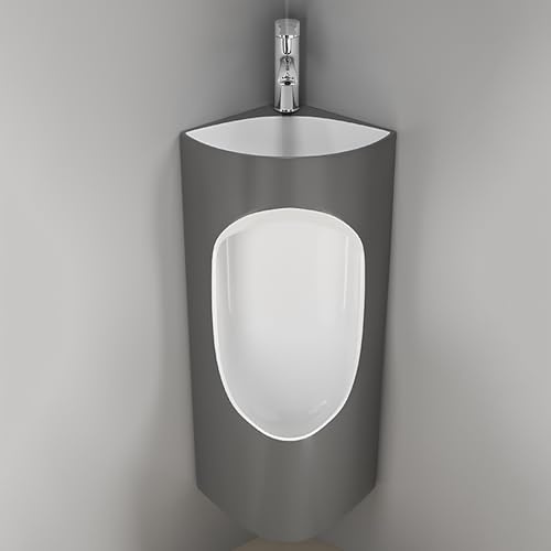 ZDMZR Orinatoi Angolari per Bagno Maschile, Orinatoio con Rubinetto E Lavabo, Orinatoi in Ceramica, Orinatoio da Garage, Orinatoio Maschile Anti-rovesciamento(Grigio)